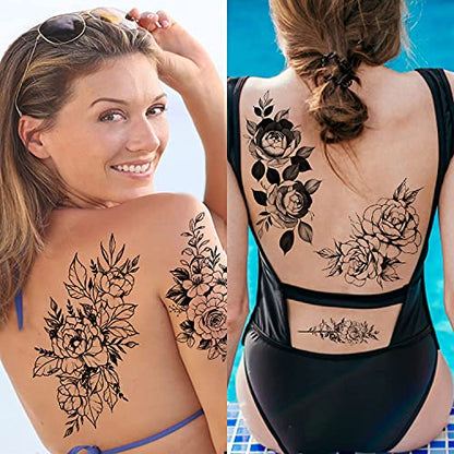 Semi Permanent Half Sleeve Tattoos Body Leg Makeup Waterproof, Flower Tatuajes Temporales-12 Sheets
