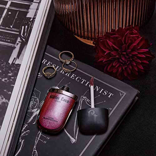 TATTOO JUNKEE Kiss & Tell Glitter Lava, Dark Cherry Non-Sticky Lip Gloss with Ultra-Fine Shimmer Effects, Layer Over Lipstick or Wear Alone, 0.33 Fl Oz