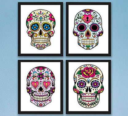 Sugar Skull Decor Art Prints | Set of 4 Photos 8x10 Unframed | Mexican Day of The Dead Gift