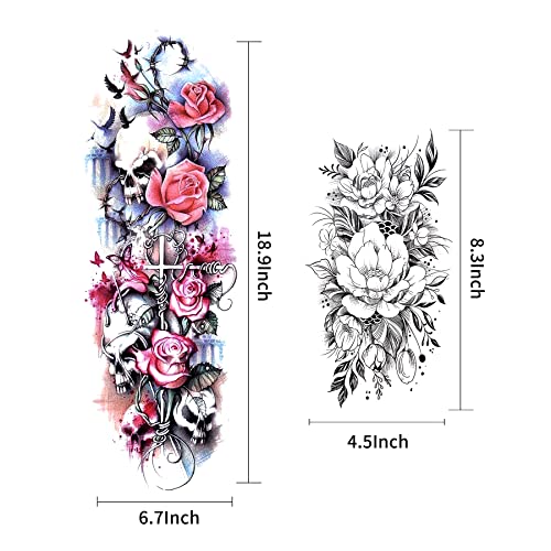Full Arm Temporary Tattoo  Sexy Extra Large Long Lasting Waterproof 3d Fake Tattoo Sleeve  for Arms Legs Shoulders 12 Sheets