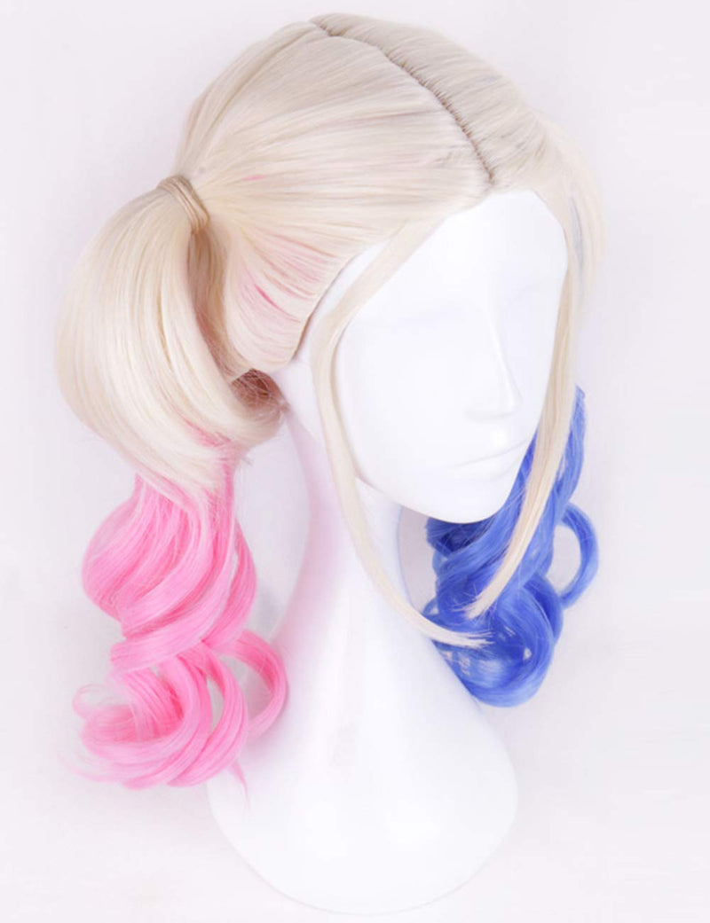 Harley Quinn Suicide Squad Daddy's Little Monster Synthetic Wavy Blonde Pink Blue Wig 22" Non Lace Front Human Hair Feel Drag Queen