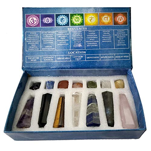 Crystals .Crystals and Healing Stones, Crystal Healing Ornaments. All 7 Chakra Wands with Tumbled Stones Crystals Set of 14