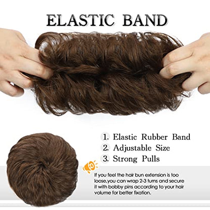 100% Human Hair Bun, Messy Bun Hair Piece Human Hair Messy Curly Hair Bun Hair Pieces for Women Hair Buns Hair Piece Light Brown