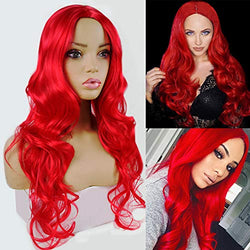 Red Wavy 28" Middle Parting Daily Wear Wig