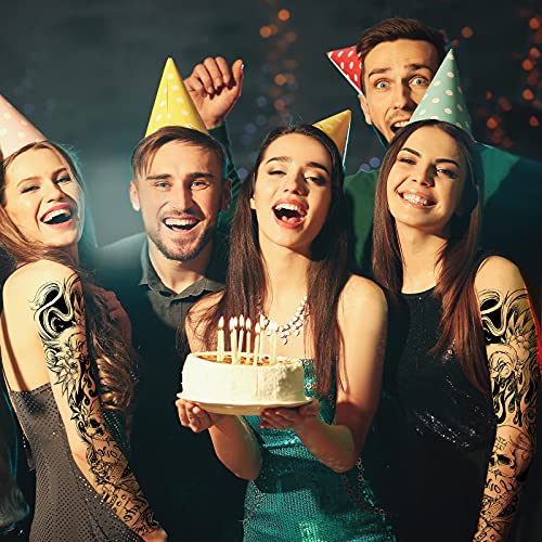 2 Sheets Temporary Tattoo Sticker-Waterproof Cool Arm Leg Back Body Sleeve Fake Tatoo For Women Men Adult Kids Long Lasting Temp Tatoos With Realistic Skull Pattern For Halloween Party Masquerade