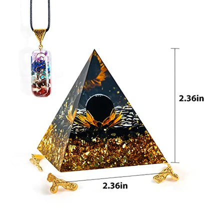 Orgone Pyramid Flower of Life for Positive Strength, Crystals Energy Generator Kit, Healing Crystal Gemstone with 7 Chakra for Stress Reduce, Attract Wealth Lucky, Calmness