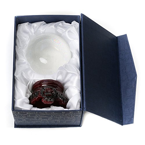 Clear Crystal Ball with Redwood Lion Resin Stand 