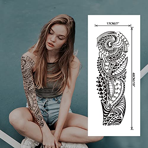 2 Sheets Art Temporary Tattoos, Extra Large Full Arm Fake Tattoos, Cool Waterproof Tattoo Stickers, Body/Leg/Arm Makeup Lasting Tattoos Sleeve for Adult/Man/Women, Fashion Black Realistic Tattoo
