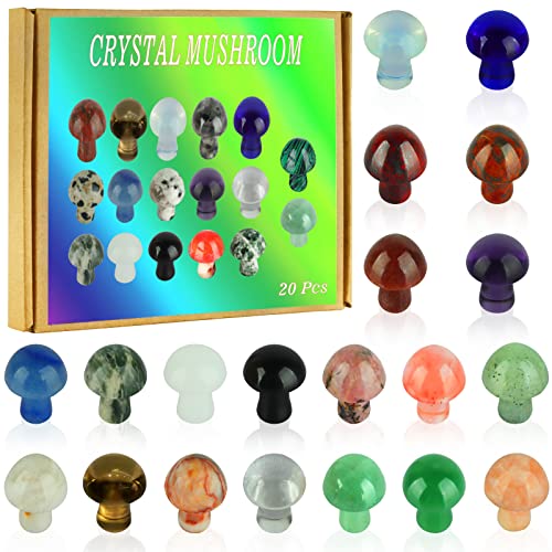 20 Pcs Crystal Mushrooms Sculpture, Bulk Stones Carved Mushroom Stuff for Decor, Meditation, Healing, Witchcraft, Quartz Crafts Decoration for Garden, Lawn, Flower Pot, Fish Tank