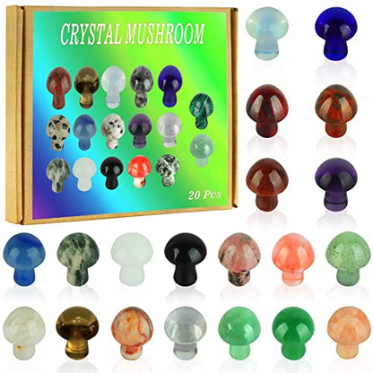 20 Pcs Crystal Mushrooms Sculpture, Bulk Stones Carved Mushroom Stuff for Decor, Meditation, Healing, Witchcraft, Quartz Crafts Decoration for Garden, Lawn, Flower Pot, Fish Tank