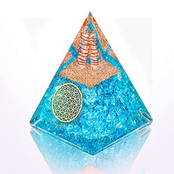 SUBSH Aquamarine Energy Generator Orgone Pyramid, Healing Real Crystals Stones Pyramid Metaphysical Stone Figurine Metaphysical Stone for Crystal Home Decor
