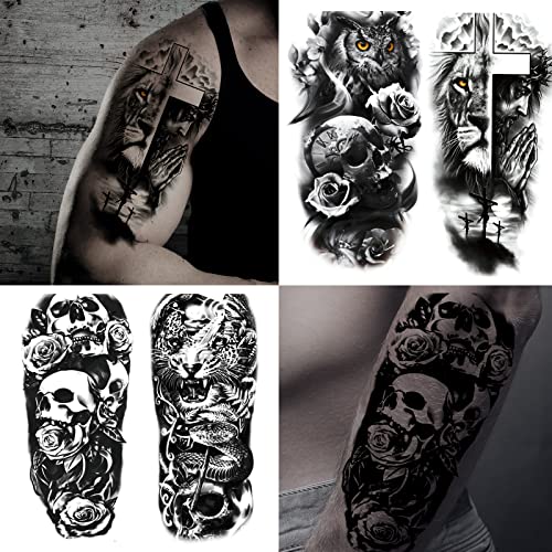 Full Arm Temporary Tattoo Sexy Extra Large Long Lasting Waterproof 3d Fake Tattoo Sleeve for Arms Legs Shoulders 12 Sheets Fashion Body Art Also Easy to DIY Crafts