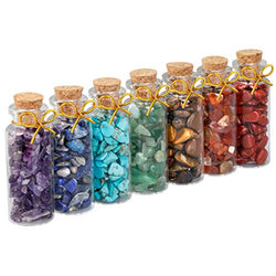 7 Chakra Stone Wishing Bottles Set Crystal Healing Reiki Wicca Stones Kit