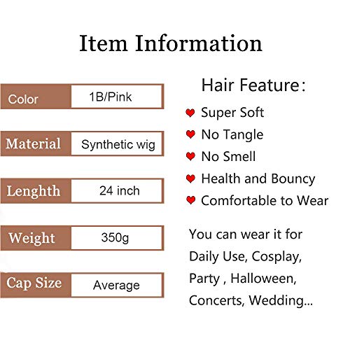 Black to Pink Ombre Synthetic Middle Parting 24 Inch Long 