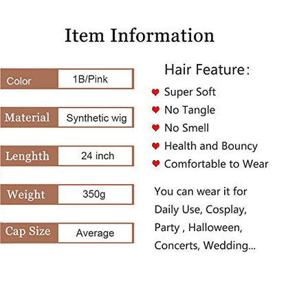 Black to Pink Ombre Synthetic Middle Parting 24 Inch Long 