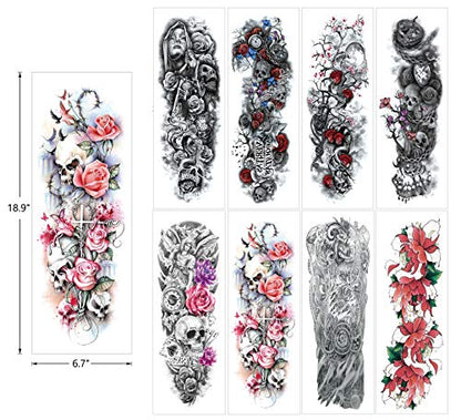 Temporary Tattoo Sticker Full Arm Large Size Fake Tatoo for Man Woman 12 Sheets