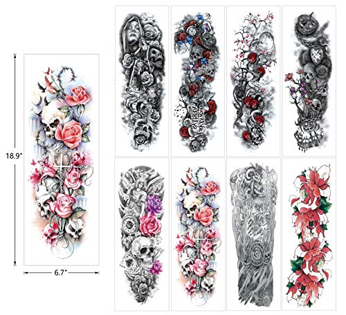 Temporary Tattoo Sticker Full Arm Large Size Fake Tatoo for Man Woman 12 Sheets