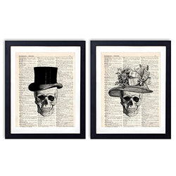 Vintage Dictionary Art Print Two Set Bone Art Wall Decor 8x10 inch Unframed Skull Couples