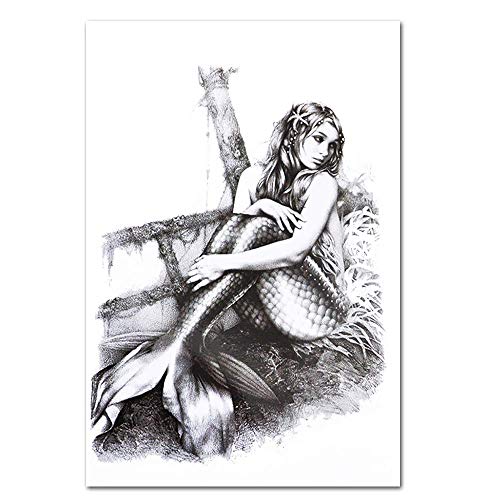 6 Sheets Mermaid Decal Sketch Temporary Tattoo Sticker Set for Body Arm Back Art Fake