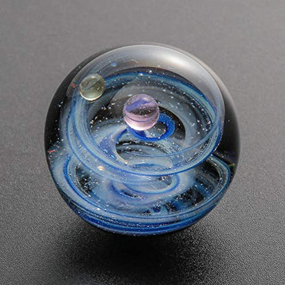 Jovivi Universe Galaxy Space Lampwork Glass Ball Sphere Sculpture Figurine with Acrylic Stand,Unique Special Cosmos Design Series Nebula Ribbon Double-Planet
