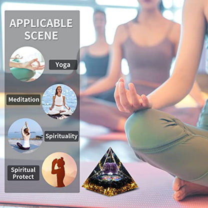 MXiiXM Orgone Pyramid for Positive Energy, Amethyst Crystal Ball Handmade Pyramid, Protection Crystals Energy Generator for Stress Reduce Healing Meditation Attract Wealth Lucky (Tree of Life)