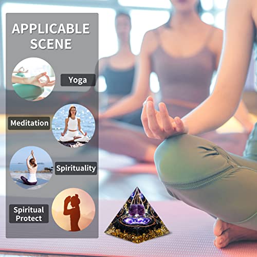 MXiiXM Orgone Pyramid for Positive Energy, Amethyst Crystal Ball Orgonite Pyramid, Protection Crystals Energy Generator for Stress Reduce Healing Meditation Attract Wealth Lucky (Tai Chi)