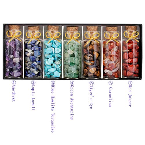 Chakra Stone Wishing Bottles Set of 7 Crystal Healing Reiki Wicca Stones Kit