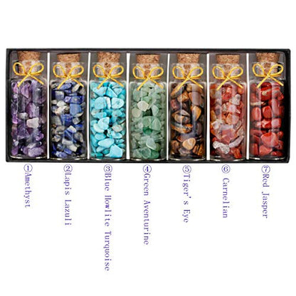 Chakra Stone Wishing Bottles Set of 7 Crystal Healing Reiki Wicca Stones Kit
