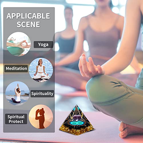 MXiiXM Orgone Pyramid for Positive Energy, Amethyst Crystal Ball Orgone Pyramid, Protection Crystals Energy Generator for Stress Reduce Healing Meditation Attract Wealth Lucky (Seed of Life)