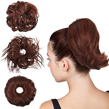 3 Pieces Synthetic Bun Hairpiece Scrunchies Hair Bun Extensions Messy Curly Hair Scrunchies Hairpieces Synthetic Donut Updo Hair Pieces Synthetic Chignon with Elastic Rubber Band (Dark Brown)