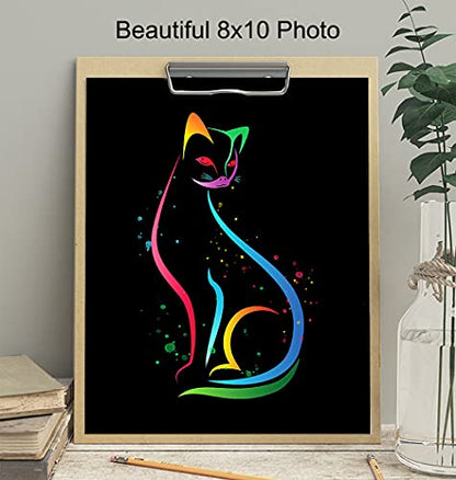 Mid Century Modern Cat Decor - Abstract Minimalist Wall Art - Line Art - Cute Cat Lover Gifts for Women - Aesthetic Room Decor Poster - Minimalistic Minimal Wall Art - Kitty Cat Decorations - Black