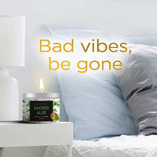 MAGNIFICENT 101 Sacred Plants Smudge Candle for House Energy Cleansing, Banish Negative Energy, Spiritual Purification and Chakra Healing - Natural Soy Wax Candle for Aromatherapy (Aloe)