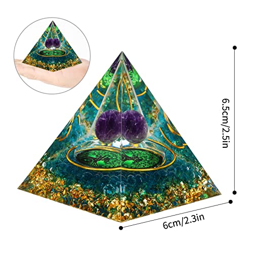 MXiiXM Orgone Pyramid for Positive Energy, Amethyst Crystal Ball Handmade Pyramid, Protection Crystals Energy Generator for Stress Reduce Healing Meditation Attract Wealth Lucky (Spiral Tree of Life)