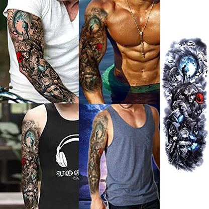 Full Arm Temporary Tattoo  Sexy Extra Large Long Lasting Waterproof 3d Fake Tattoo Sleeve  for Arms Legs Shoulders 12 Sheets