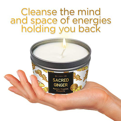 MAGNIFICENT 101 Sacred Plants Smudge Candle for House Energy Cleansing, Banish Negative Energy, Spiritual Purification and Chakra Healing - Natural Soy Wax Candle for Aromatherapy (Ginger)