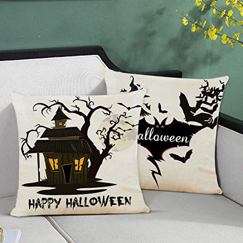 Haunted House Bats and Black Cats Halloween Pillow Covers