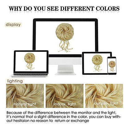 100% Human Messy Hair Bun Scrunchies Ponytail Extension Human Hair Tousled Updo Chignon Hair Piece (613# Blonde)