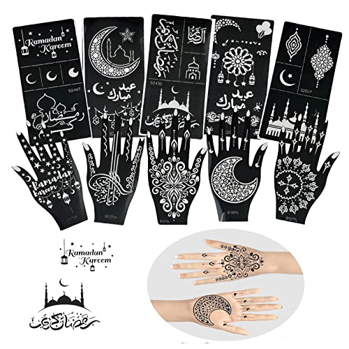 10 Sheets Henna Tattoo Stencils, Temporary Tattoo Stickers, Reusable Self-Adhesive Tattoo Templates with Moon Castle Pattern for Women and Girls Body Art Makeup Party Decoration