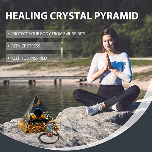 Orgone Pyramid Flower of Life for Positive Strength, Crystals Energy Generator Kit, Healing Crystal Gemstone with 7 Chakra for Stress Reduce, Attract Wealth Lucky, Calmness
