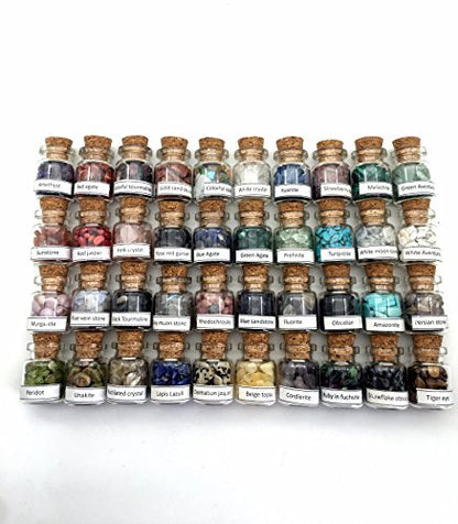 Shangbo 40Mini Gemstone Bottles Tumbled Stones Healing Crystal Reiki Crystal Wishing Bottle Gift.