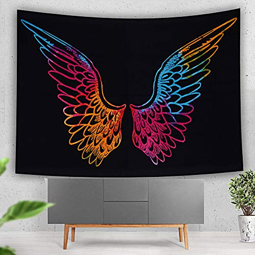 Marubhumi Psychedelic Tie Dye Mandala Angel Wings Hippie Boho Indian Tapestry Wall Hanging Throw Symbolizing Hope Faith Love (Black Multi, 30x40 Inches)