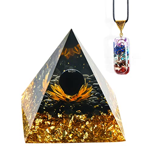 Orgone Pyramid Flower of Life for Positive Strength, Crystals Energy Generator Kit, Healing Crystal Gemstone with 7 Chakra for Stress Reduce, Attract Wealth Lucky, Calmness