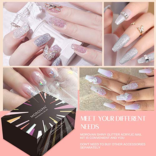 Morovan Acrylic Nail Kit - 42 Colors Glitter Acrylic Nail Powder and Monomer Acrylic Nail Liquid Set Nail Tips Acrylic Powder System for Nail Extension and Decoration 3D Manicure DIY Acrylic Nails