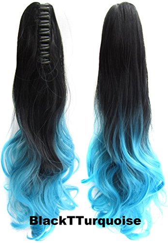 Two Tone Long Wave Curly Woman Claw Clip Ponytail Clip on/in Hair Extensions 21inch 55cm 100g