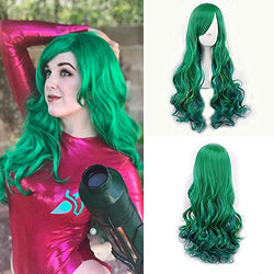 Green Long Curly Hair Heat Resistant Fiber Wig 