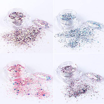 8 Box Set Holographic Nail Glitter Mermaid Powder Flakes Shiny Charms Hexagon Nail Art Pigment Dust Decoration Manicure