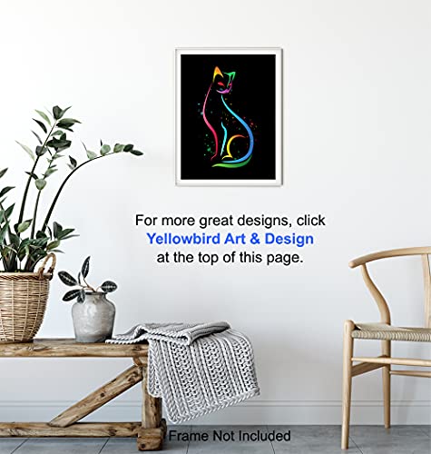Mid Century Modern Cat Decor - Abstract Minimalist Wall Art - Line Art - Cute Cat Lover Gifts for Women - Aesthetic Room Decor Poster - Minimalistic Minimal Wall Art - Kitty Cat Decorations - Black