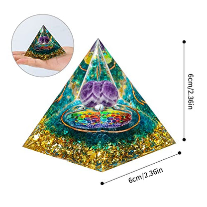 MXiiXM Orgone Pyramid for Positive Energy, Amethyst Crystal Ball Orgone Pyramid, Protection Crystals Energy Generator for Stress Reduce Healing Meditation Attract Wealth Lucky (Blue Glaze)