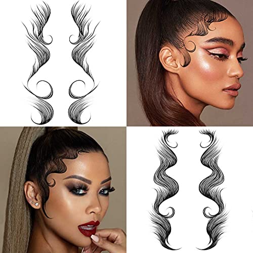 Temporary Baby Hair Tattoo Stickers, 6 Styles Waterproof Tattos Edge Tattoo with Bangs Edges Curly Hair Salon DIY Hairstyling Hair Stickers Template Makeup Tool for Women Girls