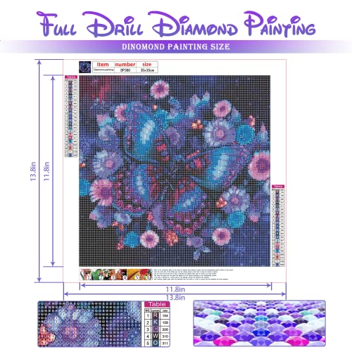 Neon Blue Purple Black Gold Butterfly 5D DIY Diamond Painting Cross Stitch Full Round Diamond Embroidery Kits Home Decor 13.8 x 13.8 Inch
